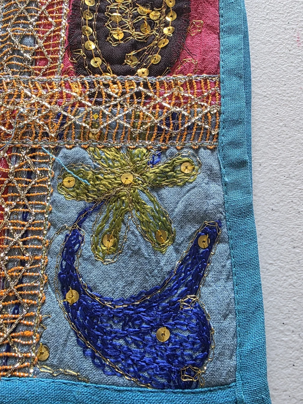 Studio 35 Embroidered Patchwork Shoulder Bag in Turquoise & Multicolor